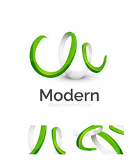 Abstract 3d swirl ribbon logo template with business card corporate identity design