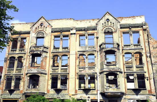 Kaliningrad, Russia (Konigsberg, the former East Prussia, Germany). August 6, 2015. German building, damaged by British aircraft in 1944.