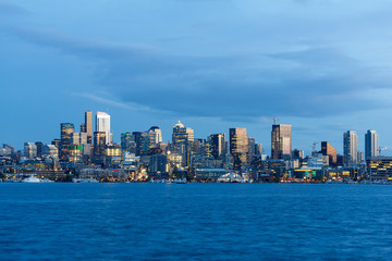 Fototapeta na wymiar Seattle City Skyline Blue Hour