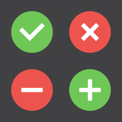 Tick, cross, plus, minus icon set