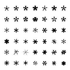 Asterisk (footnote, star) icons set Black icons isolated Vector illustration