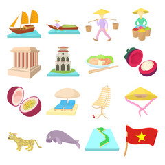 Vietnam icons set, cartoon style
