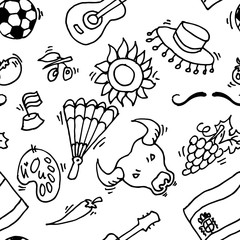 Love Spain, doodles symbols pattern of Spain.