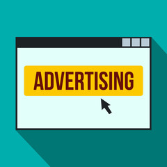 Advertising on a computer monitor icon, flat style