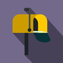 Yellow mail box icon, flat style