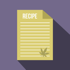 Medical recipe with hemp leaf icon, flat style