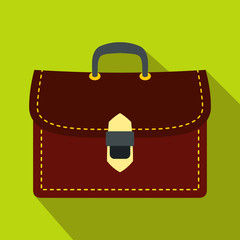 Brown business briefcase icon, flat style 