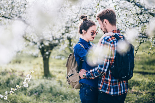 Young couple hugging/ Loving couple enjoying in nature. Young couple hugging.