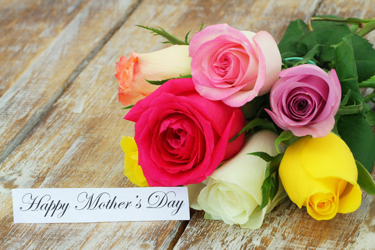 Happy Mother's day card with colorful roses bouquet
