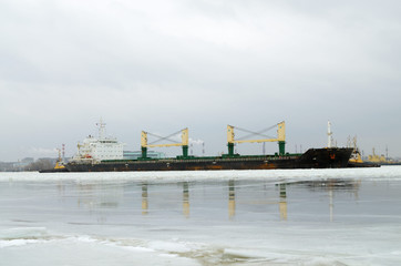 The ship follows its course.