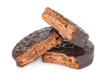 Biscuit in chocolate on white