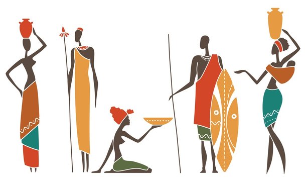 Silhouettes of native African men and women