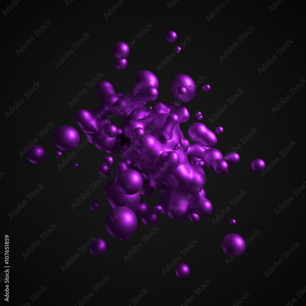 Poster abstract 3d rendering of chaotic liquid in empty space. background with dynamic fluid splash. design