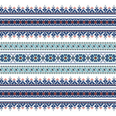 Set of Ethnic ornament pattern in blue colors - obrazy, fototapety, plakaty