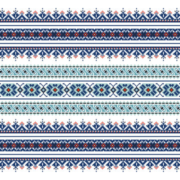 Set of Ethnic ornament pattern in blue colors