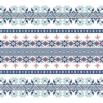 Set of Ethnic ornament pattern in blue colors