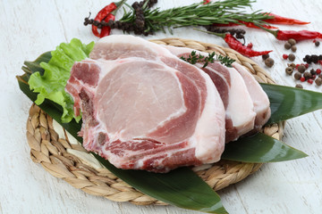 Raw pork t-bone steak