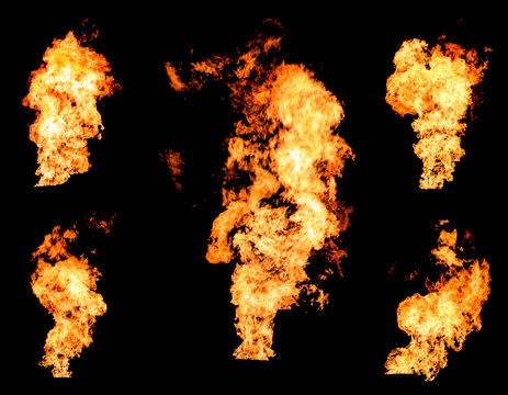 Blazing fire raging flame of burning gas or oil collection