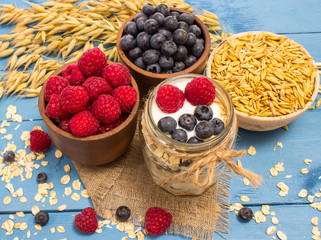 oat, oatmeal and fresh fruits