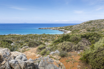 Fototapeta na wymiar Panoramic view of the sea coast with turquoise water. East coast