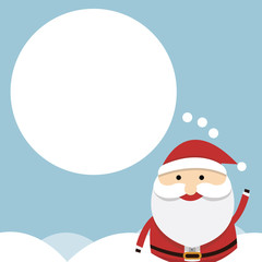 Santa Claus standing in the snow and speech bubble. Vector illus