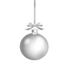 Christmas ornament with green ribbon. Vector Illustration
