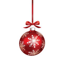 Christmas ornament with red ribbon. Vector Illustration