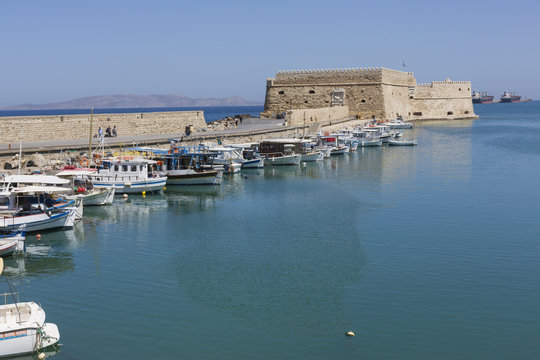Fishing boats in port in Heraklion, Crete Island, Greece