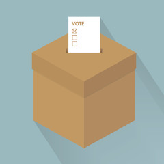 Minimalistic illustration of a white ballot box, symbol for voti