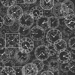 vector doodle clock, seamless background