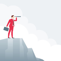 Businessman looks through a telescope.