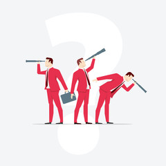 Businessmen looks through a telescope.