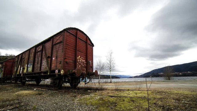 Abandoned train by the harbour