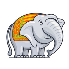 Vector illustration of the logo for cartoon,cute,good,kind,young,happy,gray elephant with the trunk, head, ears and tail close-up on a white background