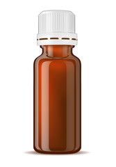 Brown glass medicine bottle with screw cap.