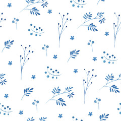 Floral seamless pattern.Blue flowers.Watercolor illustration