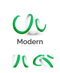 Abstract 3d swirl ribbon logo template with business card corporate identity design