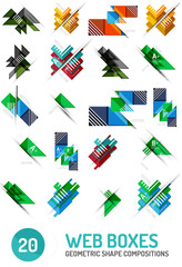 Set of web internet boxes with buttons and sample text