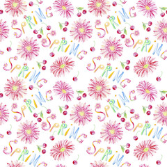 Gerber. Spring.Watercolor seamless pattern.