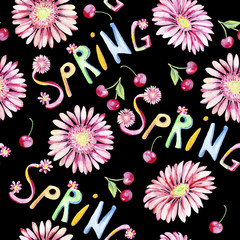 Gerber. Spring.Watercolor seamless pattern.
