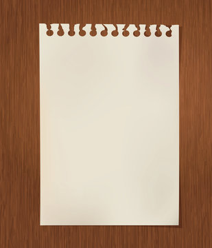 Vector empty note paper on wood background.