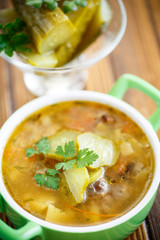 soup with pickled cucumbers on the plate