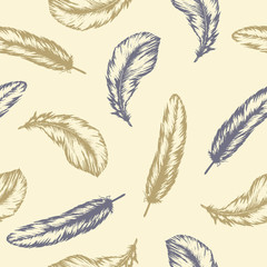 Feathers Seamless Pattern Background.Hand Drawn Vecter.