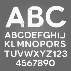 Vector white paper alphabet with folded corners.