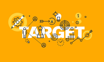 Thin line flat design banner for TARGET web page, business plan, company strategy, business success, market research, marketing plan, consulting. Modern vector illustration concept for website banners