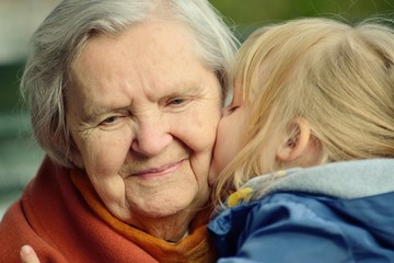 Grandmother and granddaughter. Happy family.