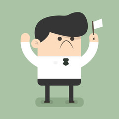 businessman holds white flag of surrender