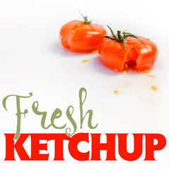 Smashed tomatoes on a white table aka fresh ketchup