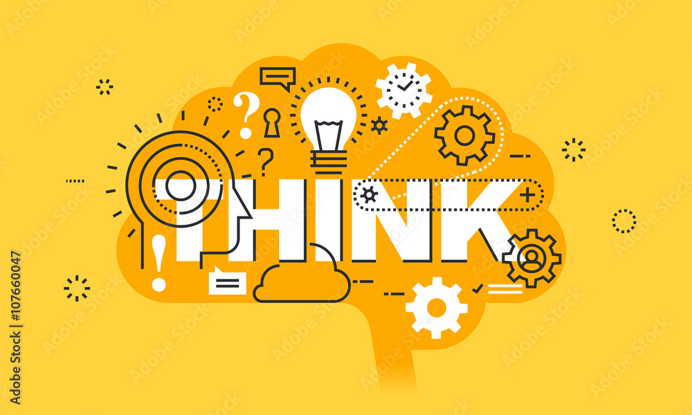 Aufkleber thin line flat design banner for think web page, learning, knowledge, innovation, creativity, soluti
