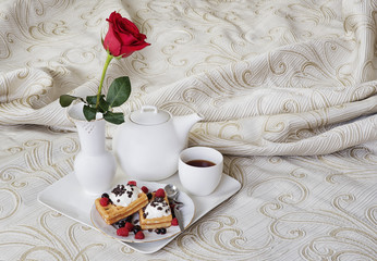 breakfast in the bed in luxury bedroom